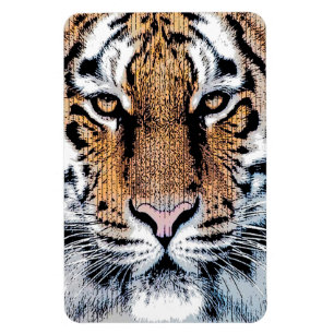 Tigerporträtt i grafisk pressstil magnet