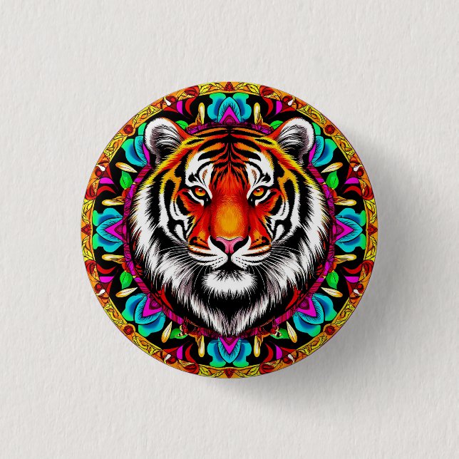 Tigerporträtt med mandaladesign knapp (Framsida)