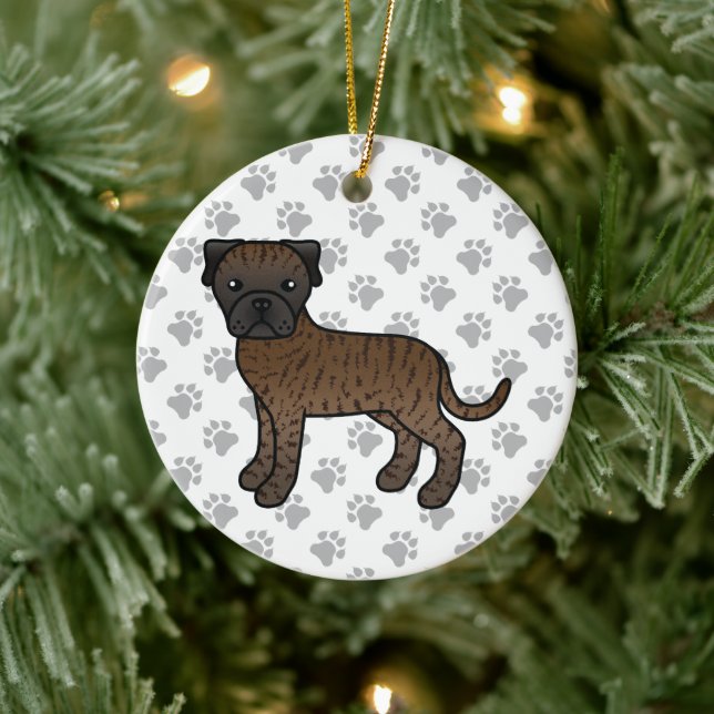 Tigerrandig Bullmastiff Söt Tecknad Hund Julgransprydnad Keramik (Träd)