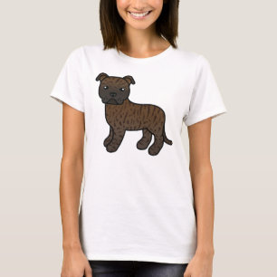 Tigerrandig Staffordshire Bull Terrier Tecknad Hun T Shirt
