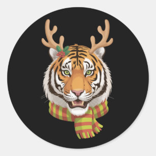 Tigerren Jul Djur Med Horn Jul Runt Klistermärke