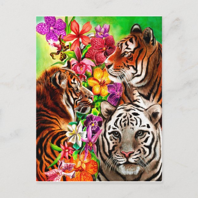 Tigers and Flowers Beresh Jungle Artwork Vykort (Framsida)