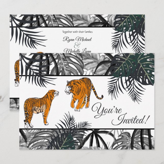 Tigers and Handflatan Fronts Tropical Jungle Bröll Inbjudningar (Fram/baksida)