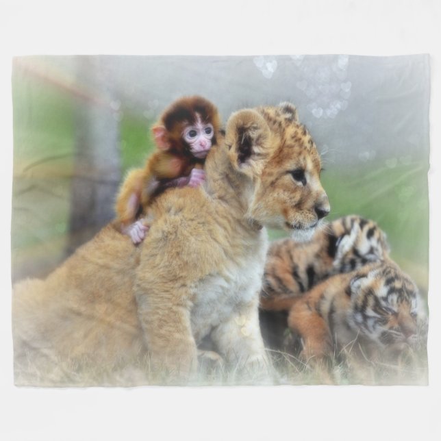 Tigers and Monkey Fleece Blanket (Framsidan (Horisontell))