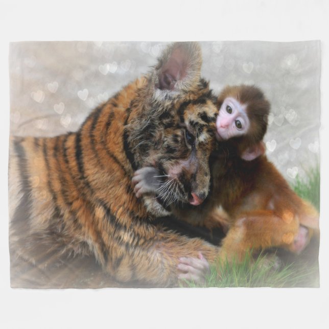 Tigers and Monkey Fleece Blanket (Framsidan (Horisontell))