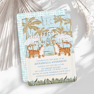 Tigers Blue Chinoiserie Mahjong Pojke Barnkalas Inbjudningar