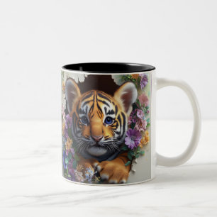 Tigers färgstarka Blommigt med färgstark Unge Två-Tonad Mugg