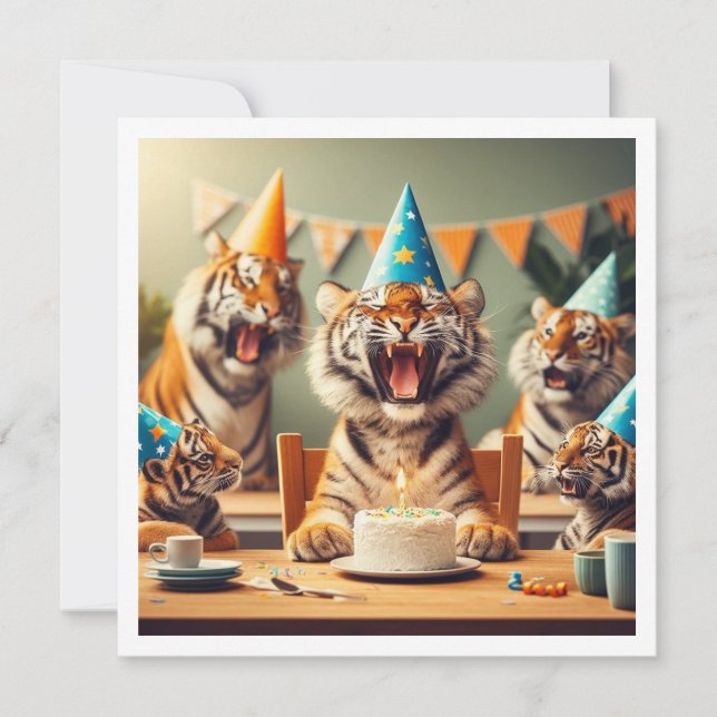 Tigers firande, tiger bild födelsedag inbjudningar (Framsida)