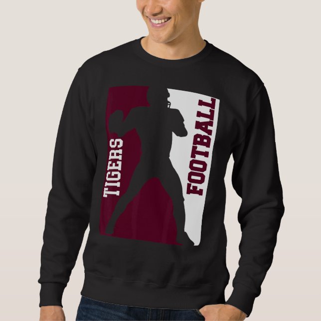 Tigers Football Silhouette Tackle Maroon White Lov Lång Ärmad Tröja (Framsida)