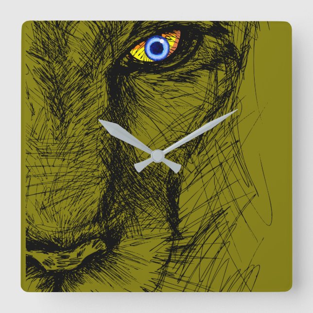 Tigers Gaze Wall Clock Fyrkantig Klocka (Framsida)
