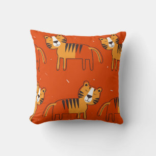 Tigers, hand plockade-bakgrund. Färglöst, sömlös p Kudde