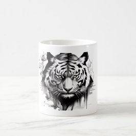 Tigers Head på en uppsamlare för kaffe mugg