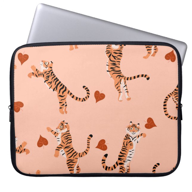Tigers Höst löv: Vintage Jumping Mönster Laptop Fodral (Framsidan)