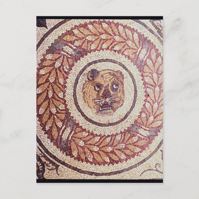 Tigers huvud, romersk mosaik, tidigt 1900-talet vykort (Framsida)