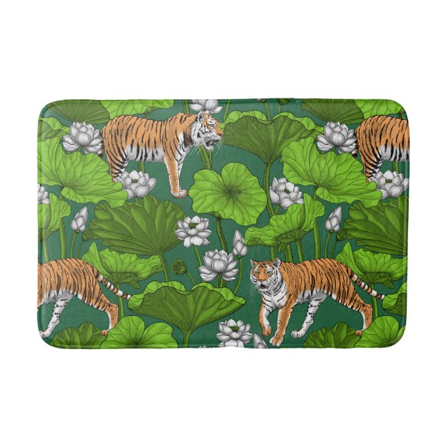 Tigers i den vita lotus dammen badrumsmatta (Framsidan)