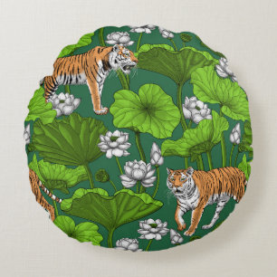 Tigers i den vita lotus dammen rund kudde