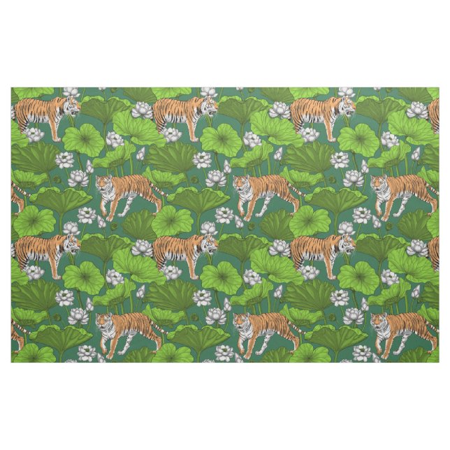 Tigers i den vita lotus dammen tyg (Fat Quarter)