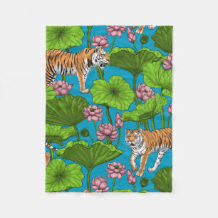Tigers i rosa lotus Pond Fleecefilt