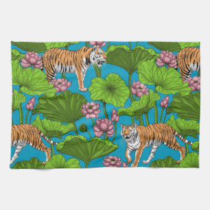Tigers i rosa lotus Pond Kökshandduk