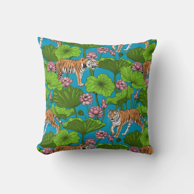 Tigers i rosa lotus Pond Kudde (Framsida)