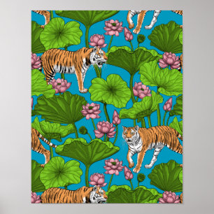 Tigers i rosa lotus Pond Poster