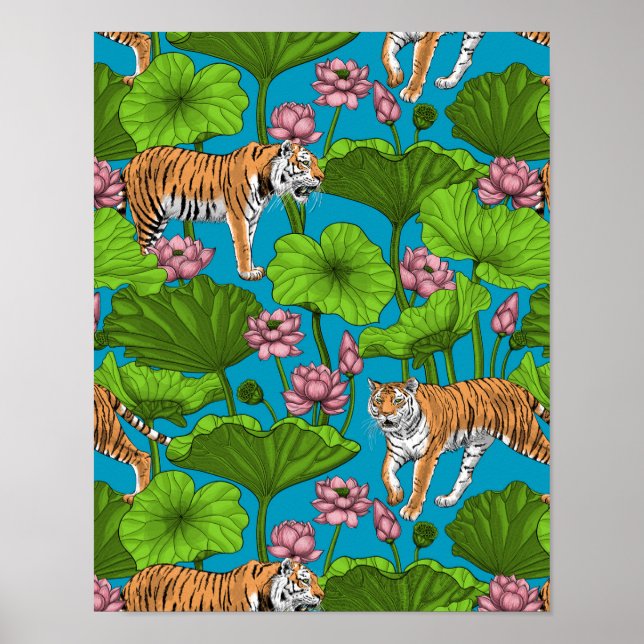 Tigers i rosa lotus Pond Poster (Framsidan)