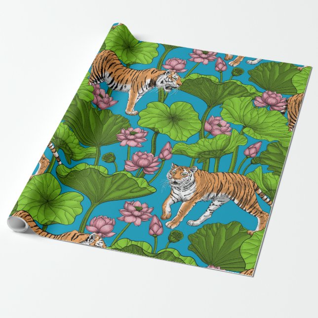 Tigers i rosa lotus Pond Presentpapper (Utrullad)