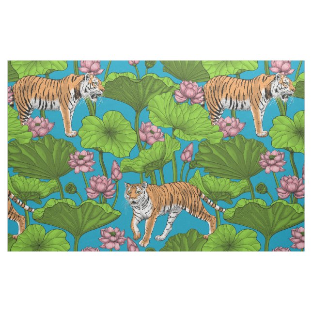 Tigers i rosa lotus Pond Tyg (Fat Quarter)