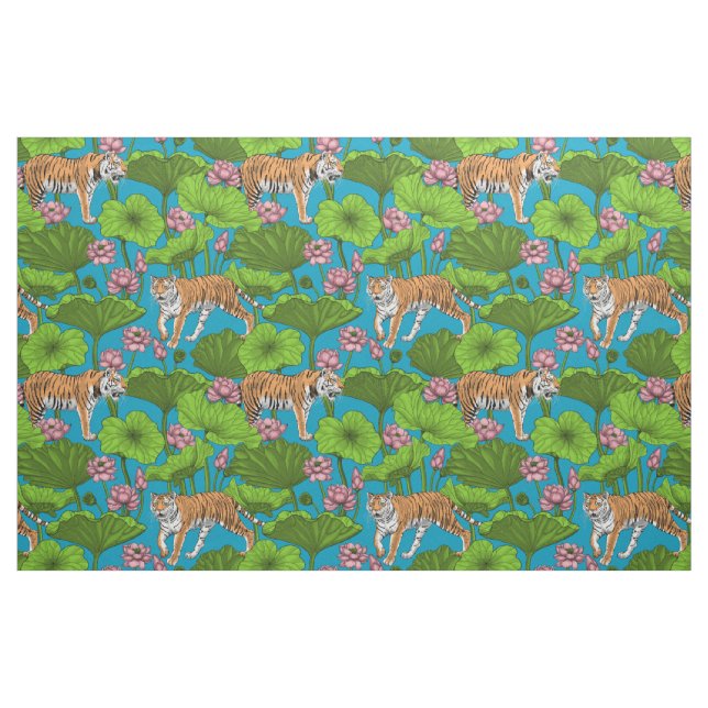 Tigers i rosa lotus Pond Tyg (Fat Quarter)