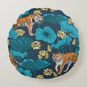 Tigers in gult lotus pond rund kudde