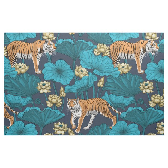 Tigers in gult lotus pond tyg (Fat Quarter)