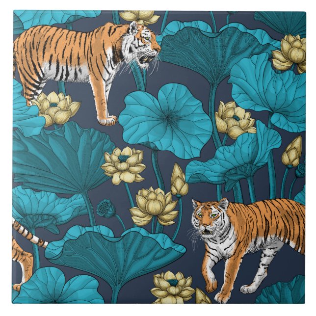 Tigers in the yellow lotus pond kakelplatta (Framsidan)