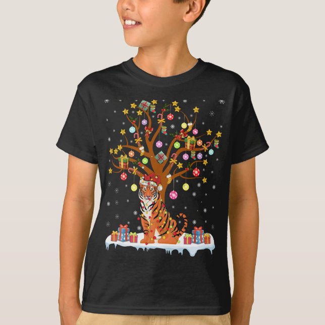 Tigers Lighting Julafton Träd Gift Tiger jul Tre T Shirt (Framsida)