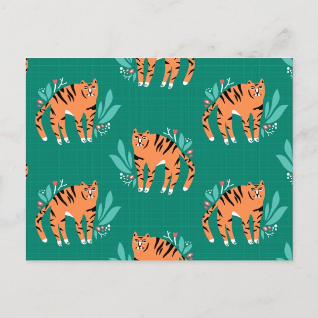 Tigers med blommor vykort (Framsida)