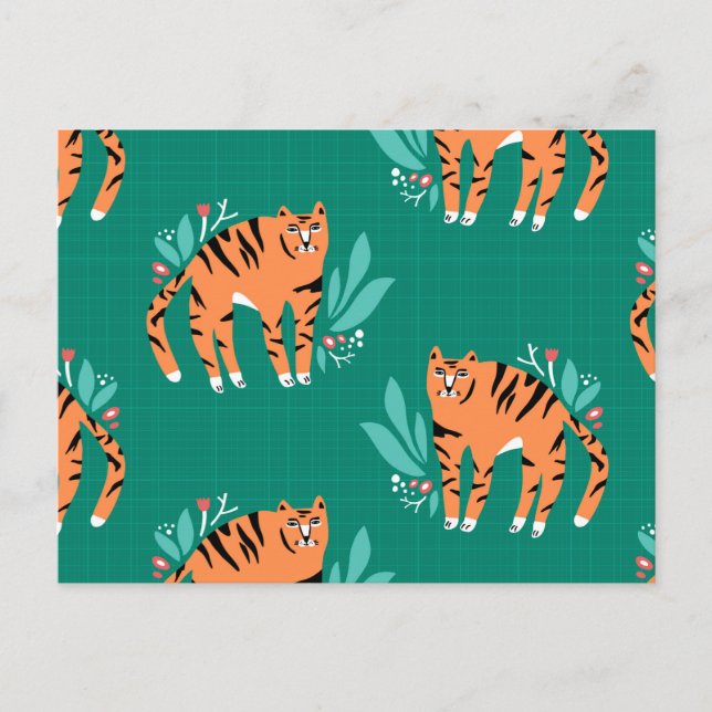 Tigers med blomstervykort vykort (Framsida)