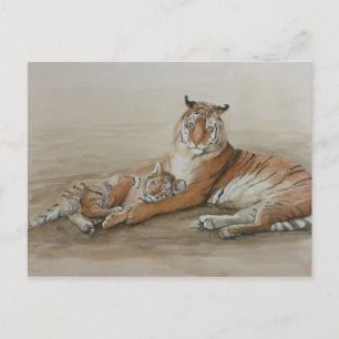 Tigers och Unge Cat Art-vykort Vykort