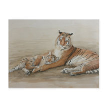 Tigers och Unge Cat Art-vykort