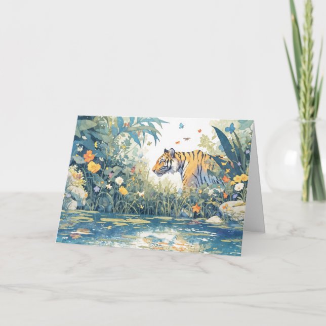 Tigers promenad genom den blommande djungeln kort (Framsida)