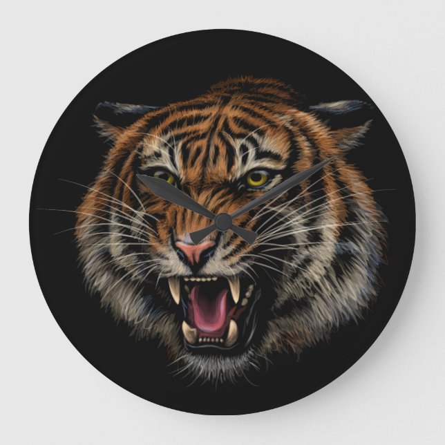 Tigers Roar: Vivid Jungle Porträtt Stor Klocka (Framsida)