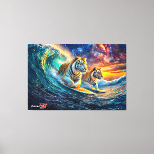 Tigers Surfing Space Design by Rik AMeN Gill Canvastryck
