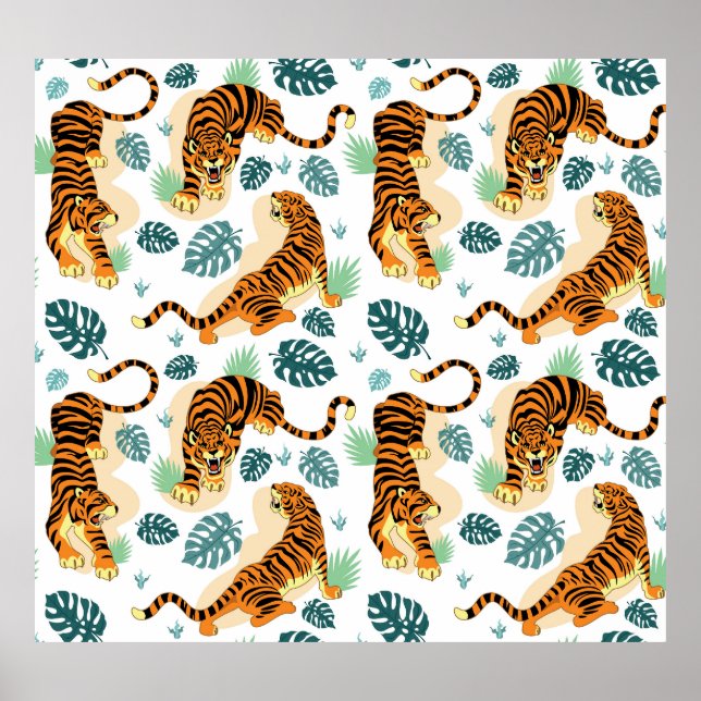 Tigers Tropical Löv: Vintage Illustration. Poster (Framsidan)