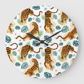 Tigers Tropical Löv: Vintage Illustration. Stor Klocka