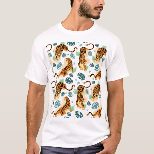 Tigers Tropical Löv: Vintage Illustration. T Shirt (Framsida)