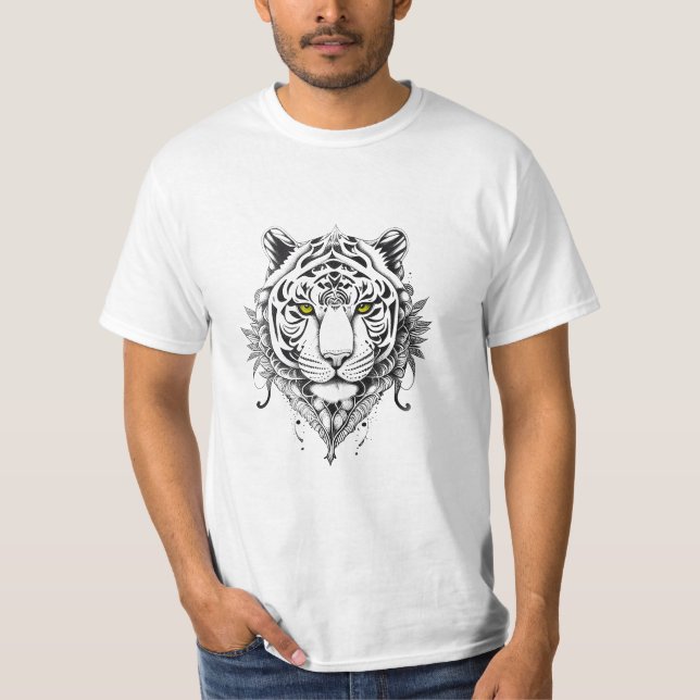 Tigers Vild Art Tattot för illustration av djurart T Shirt (Framsida)