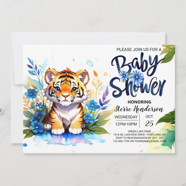 Tigers Vild Jungle Baby Shower Inbjudningar (Framsida)