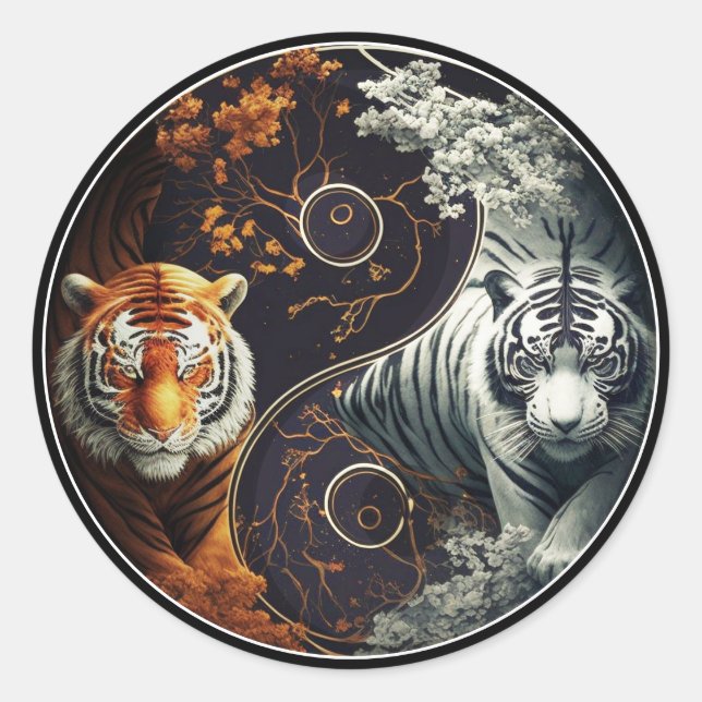 Tigers Yin Yang Runt Klistermärke (Framsida)