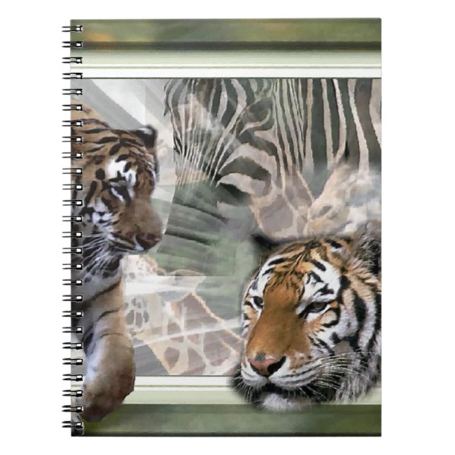 Tigers, Zebra, Giraffe, primitiv jungle Anteckningsbok (Framsidan)