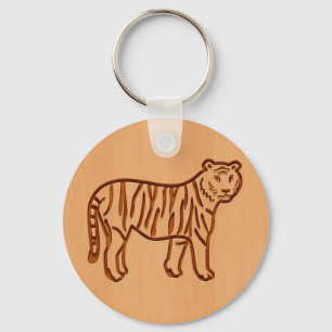 Tigersilhouette som inristas på den wood designen nyckelring
