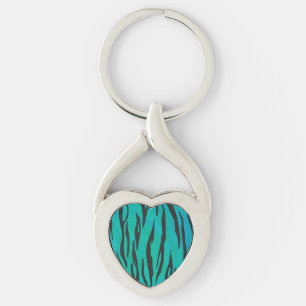 Tigersvart och krickatryck twisted heart silverfärgad nyckelring