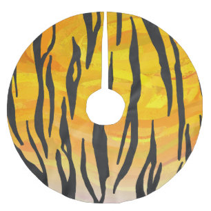 Tigersvart och orange tryck julgransmatta borstad polyester